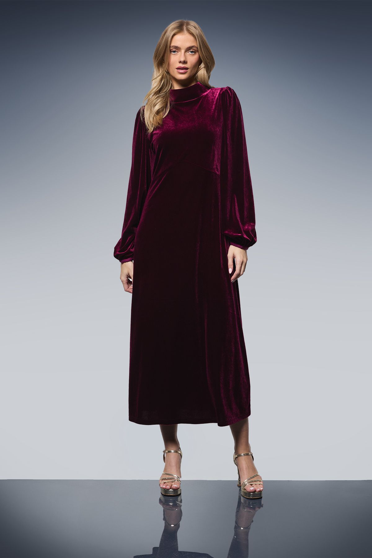 Occasion Velvet High Neck Midi Dress