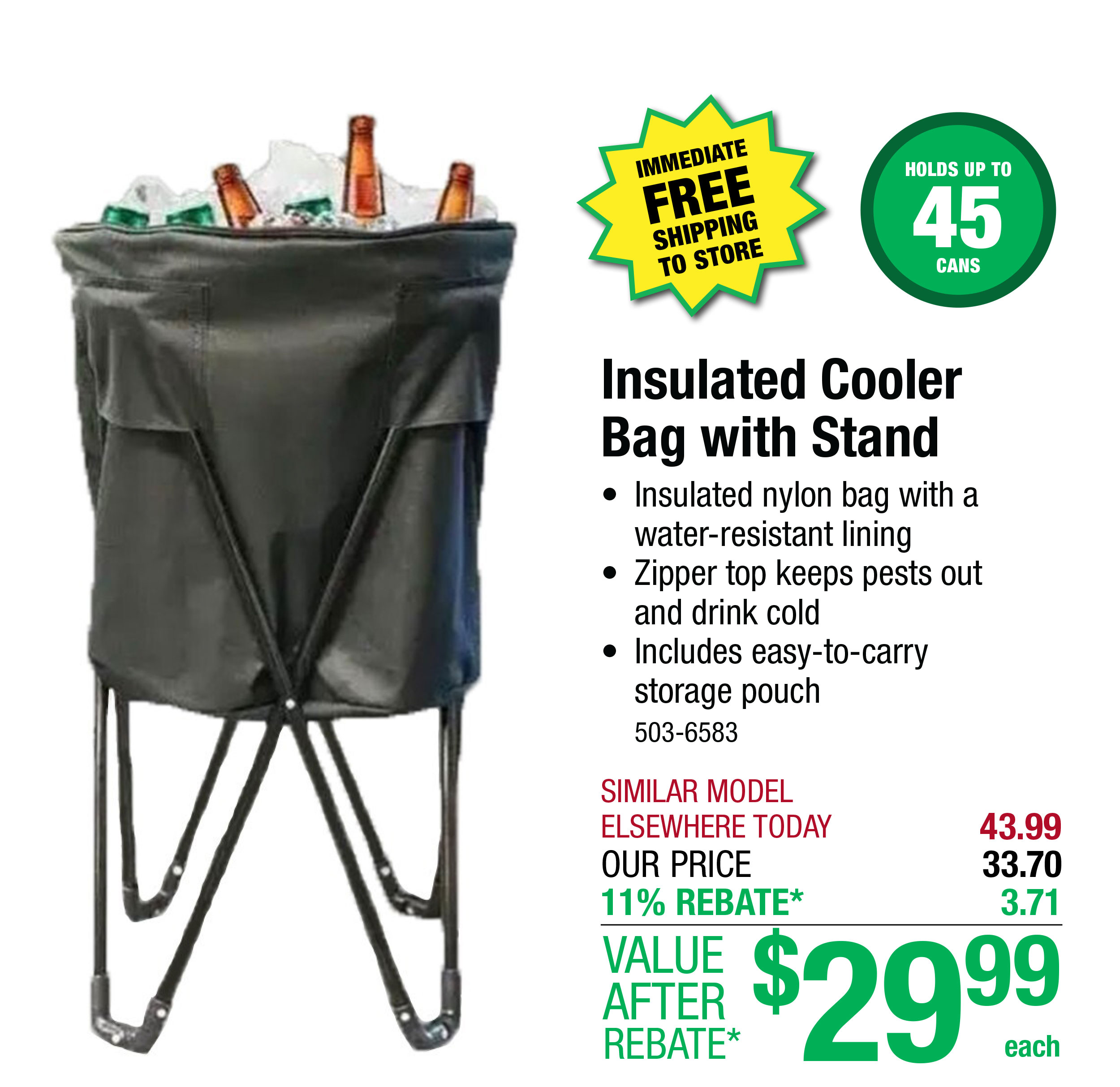 Insulated Cooler Bag with Stand - ONLY $29.99 After Rebate*!