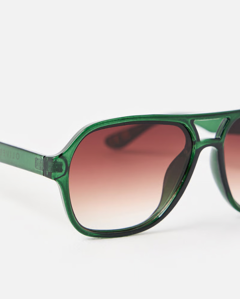 Dark Green Crystal Double Bridge Sunglasses