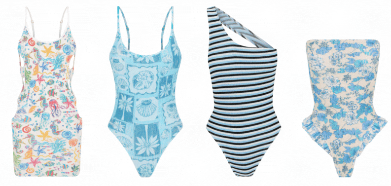 model wearing bluebell printed bikini