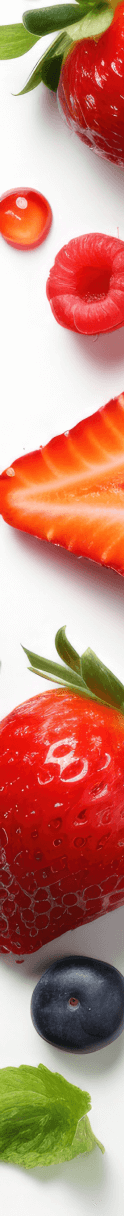 White background with various fruits and mint leaves spread out.