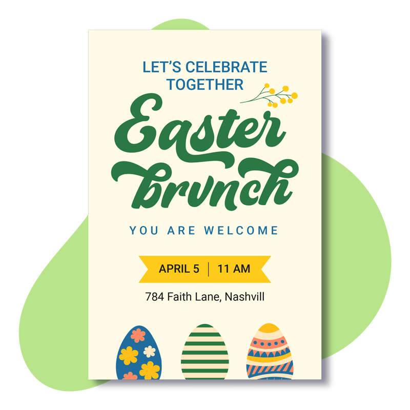 Easter brunch invitation sign with date, time, and address.