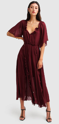 Amour Amour Ruffled Midi Dress - Burgundy
