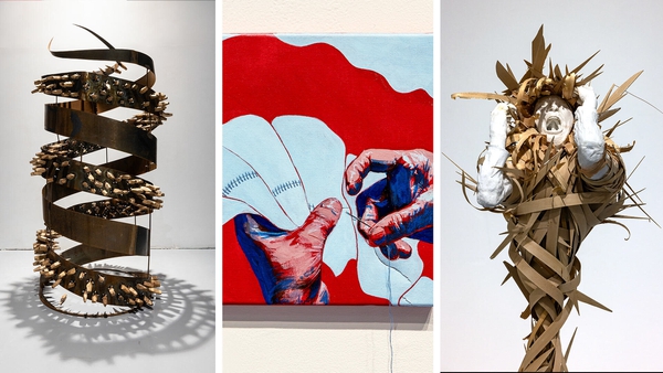 collage of three winning art pieces from Sadat Arts for Justice and Peace Program