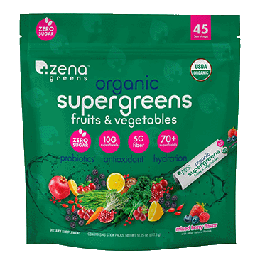 Zena USDA Organic Supergreens Fruits and Vegetables Powder, 45 Stick Packets