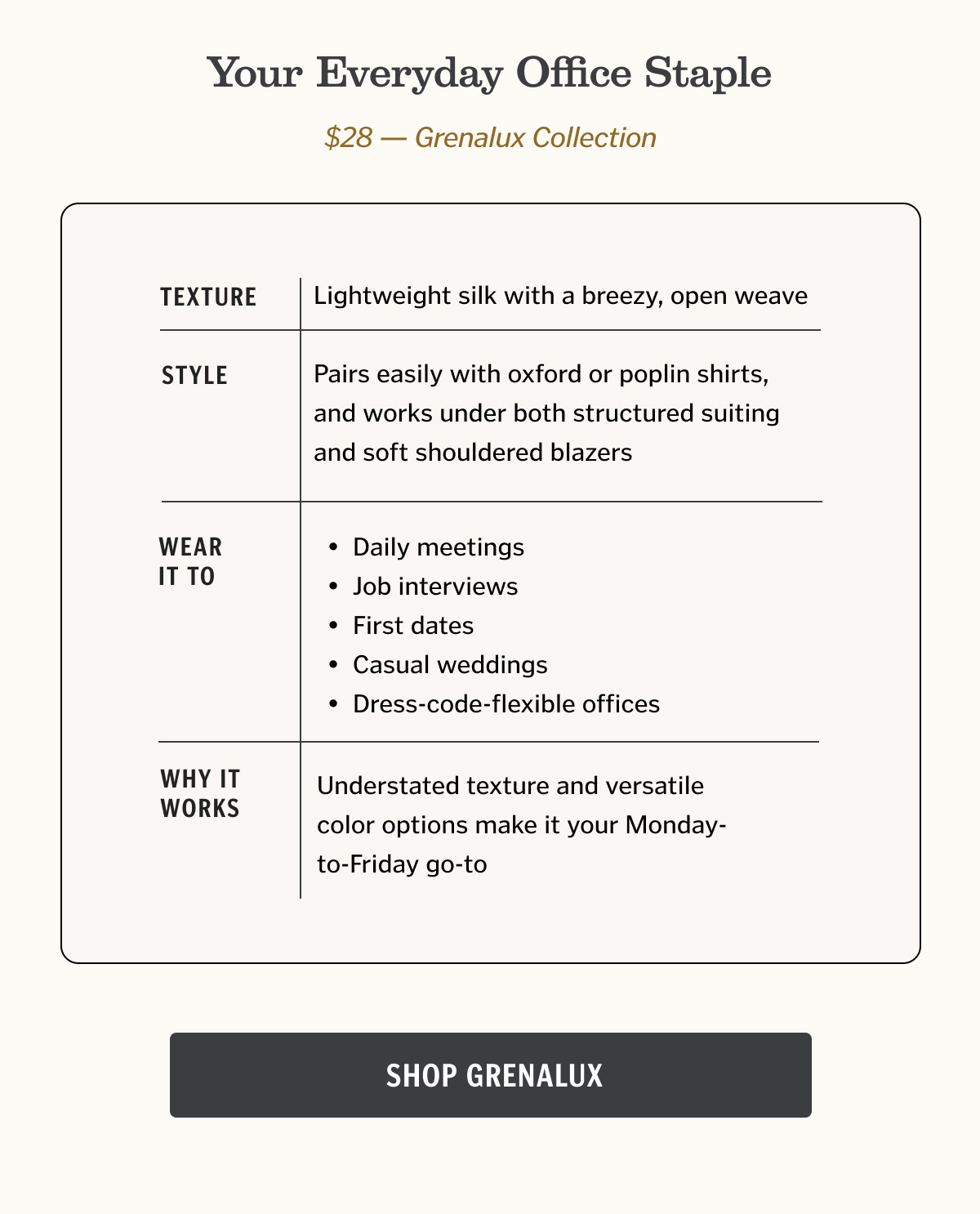 $28 Grenalux Collection
