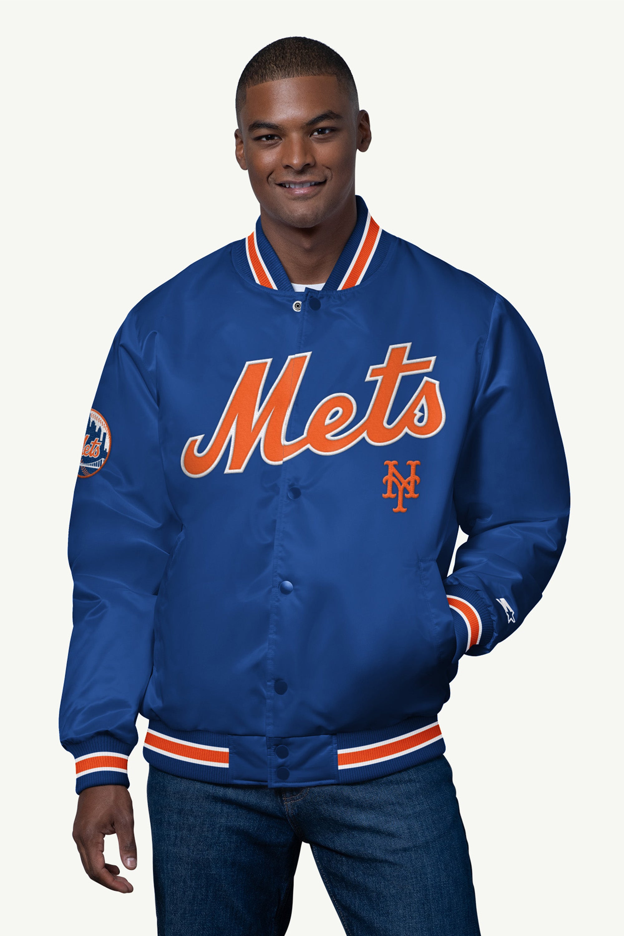 Image of MENS NEW YORK METS SATIN VARSITY JACKET
