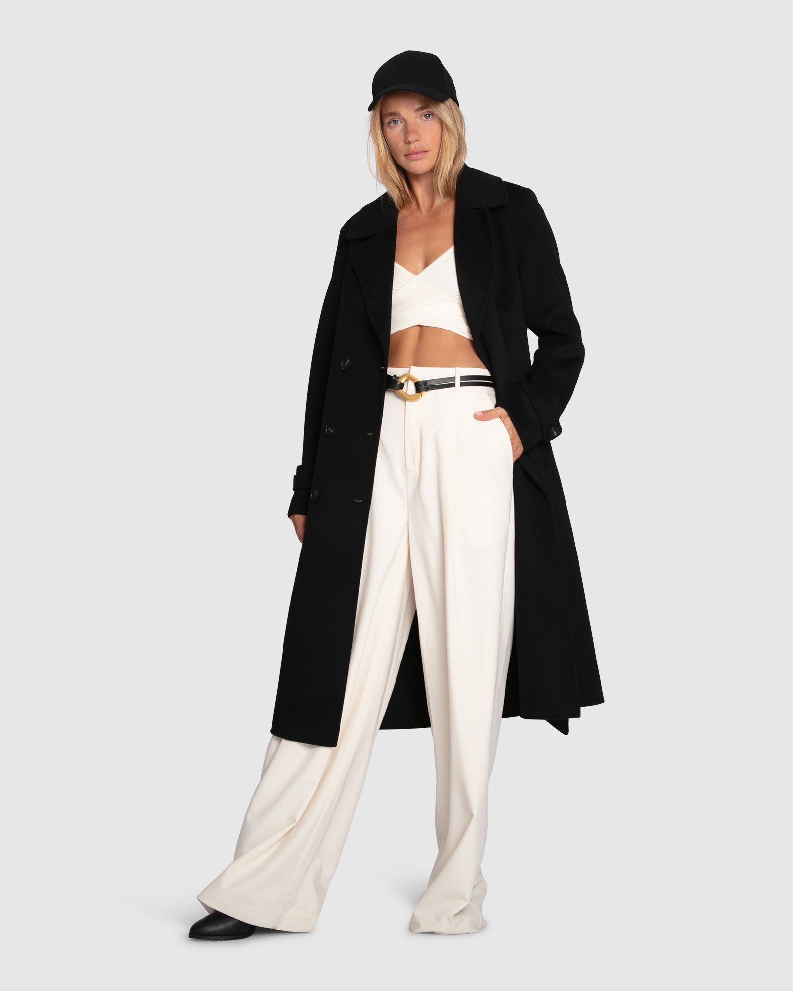 Image of Front Runner Wool Blend Belted Coat - Black