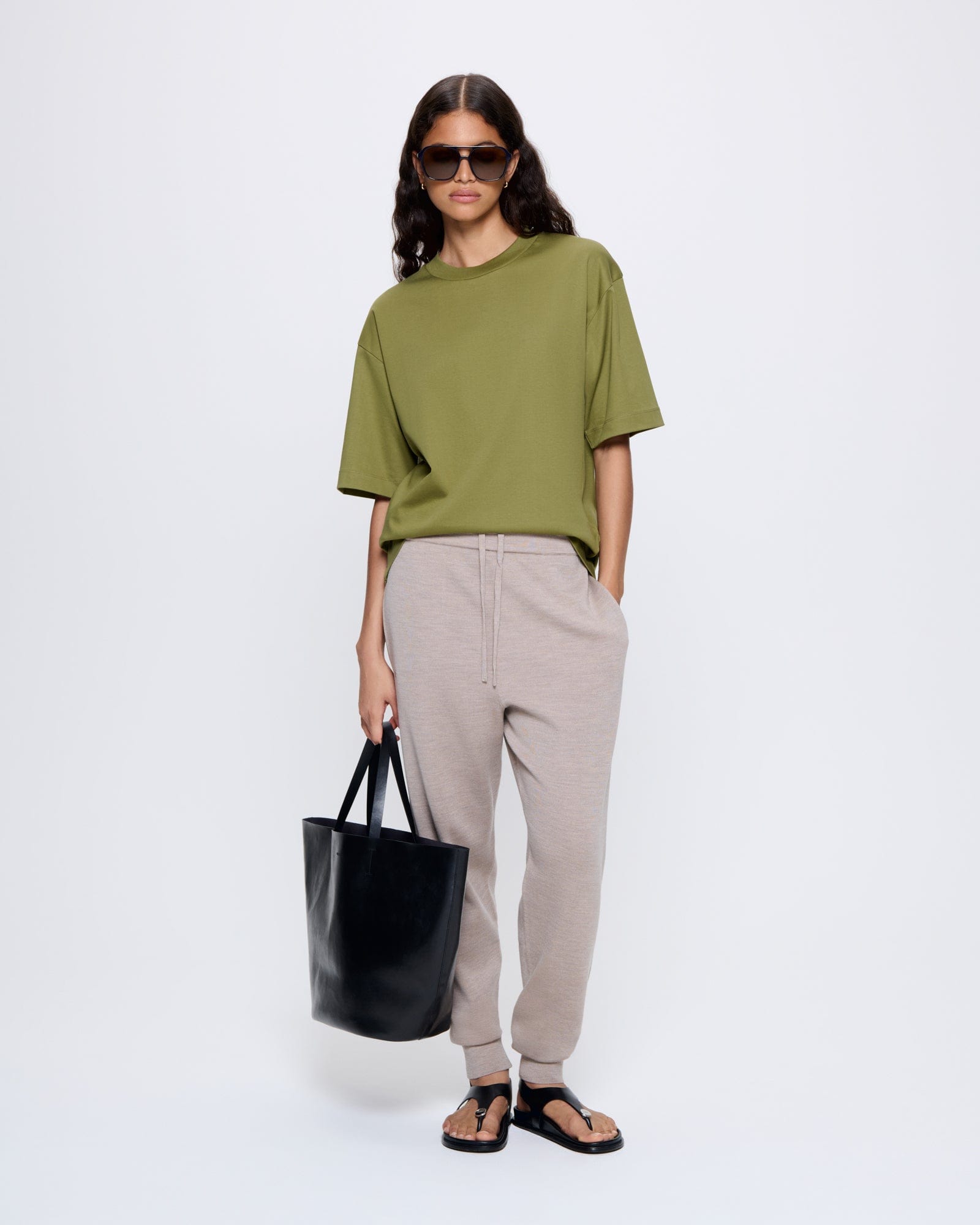 Image of Womens Regenerative Merino Wool Track Pants—stone marl