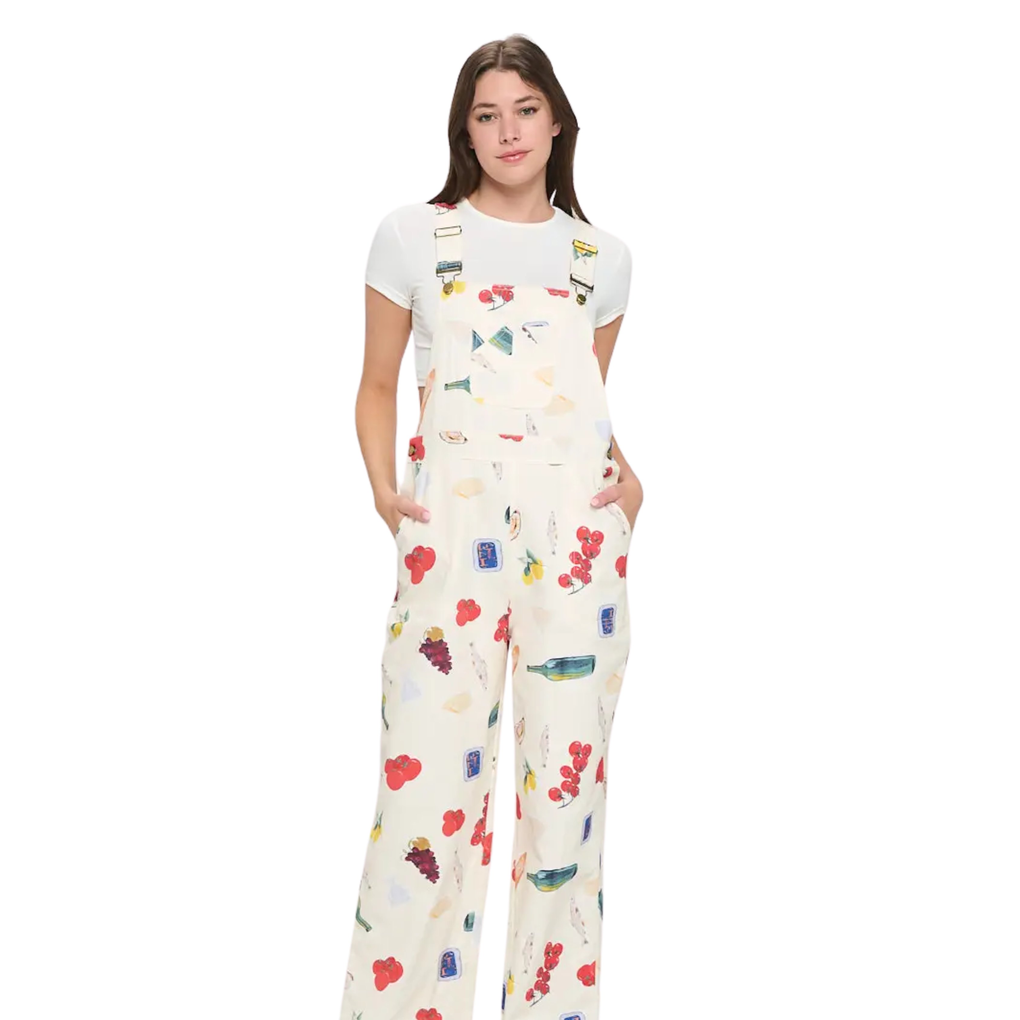 Image of Delightful Spring Picnic Print Overalls