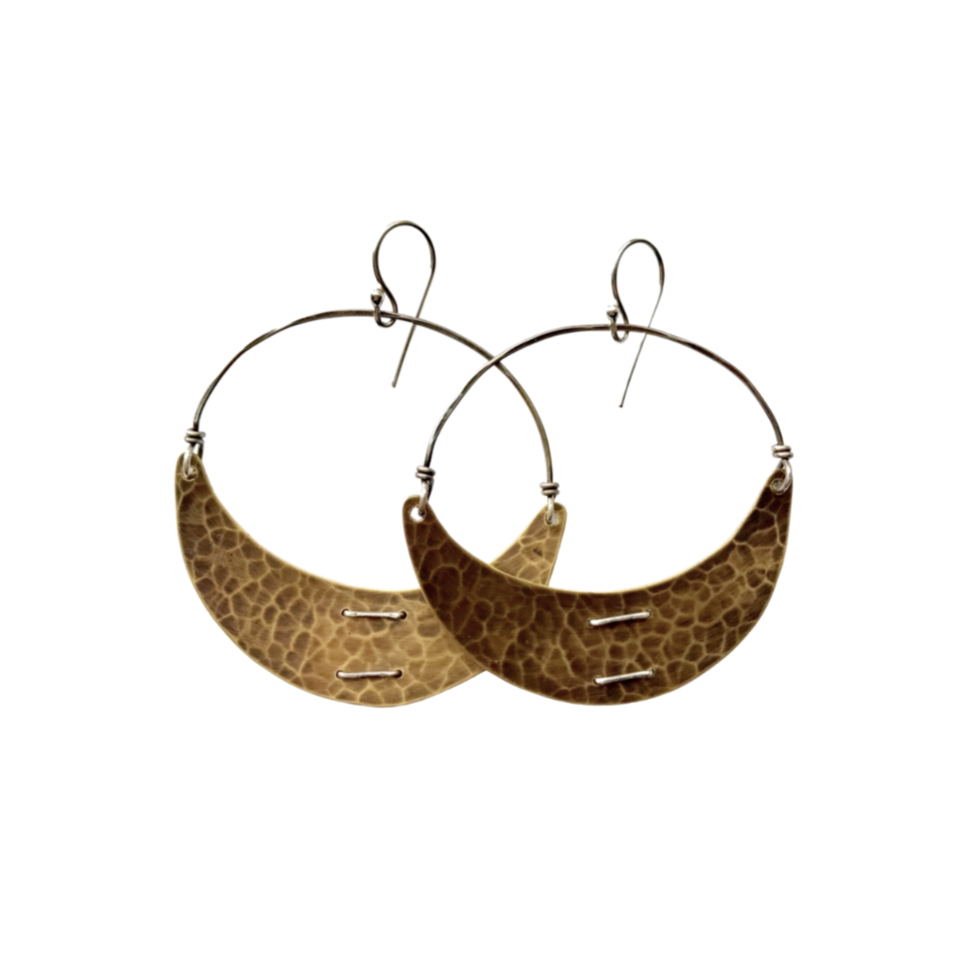 Image of Stitched Brass Crescent Earrings - Large