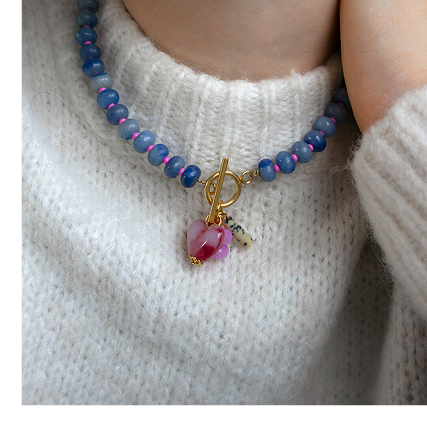 Blue And Pink Gingham Toggle Necklace