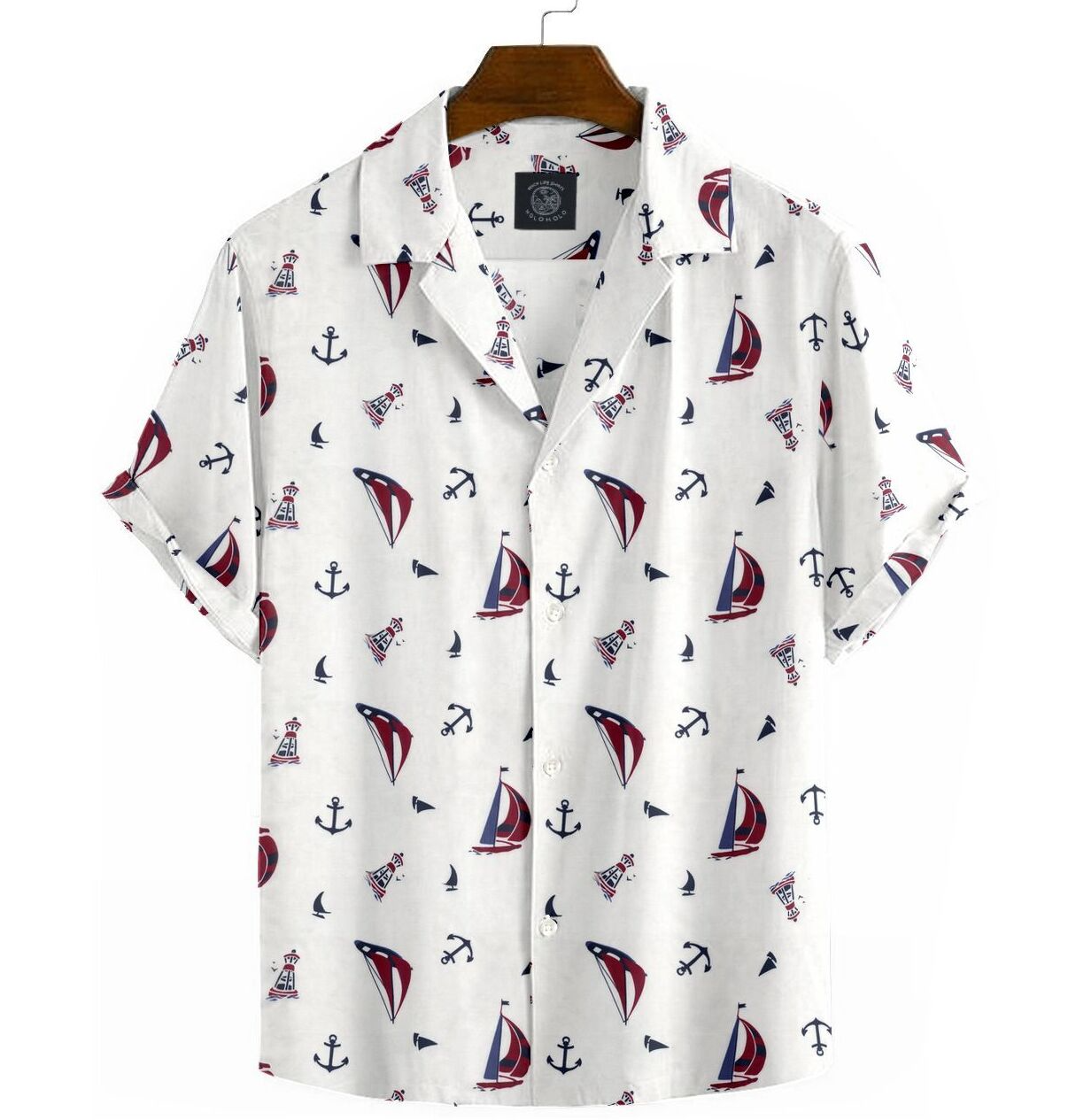 Image of Cotton - Camp Collar Shirt - Sailboats