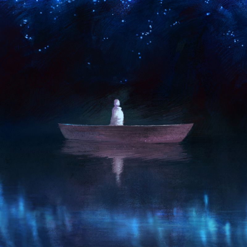 Person on a boat at night.