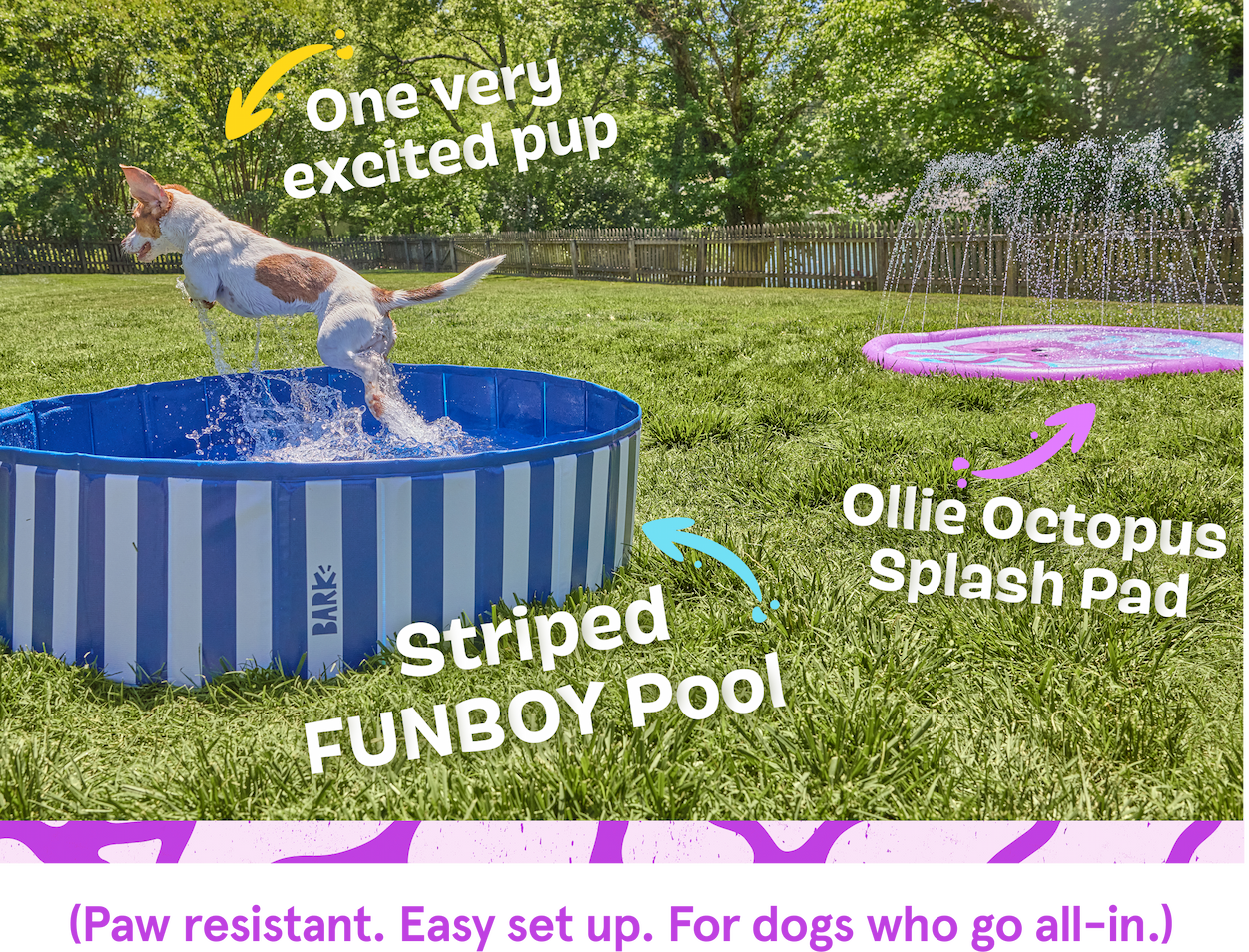 Striped FUNBOY Pool or Ollie Octopus Splash Pad | Paw resistant. Easy set up. For dogs who go all-in.