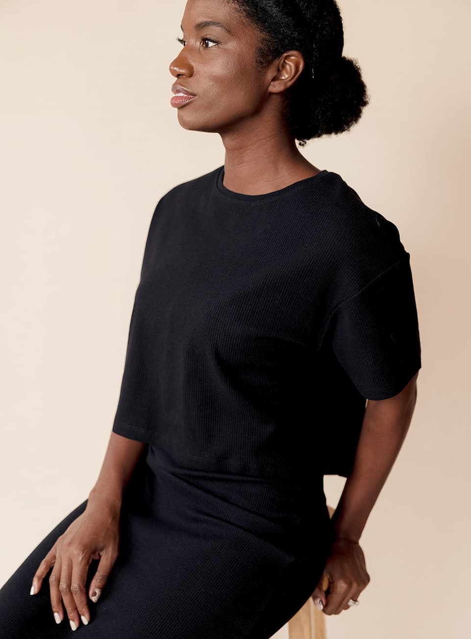 Short Sleeve Rib Knit Crop Top & Nursing Cover