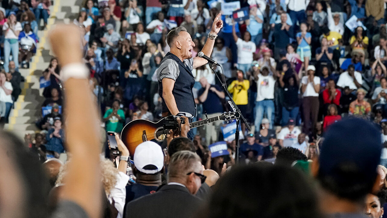 Musician Bruce Springsteen during a campaign event with Kamala Harris in Georgia