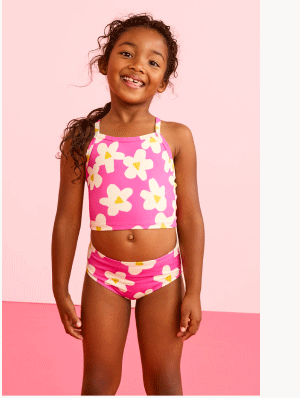Two-Piece Swimsuit | Ecru Flowers on Pink