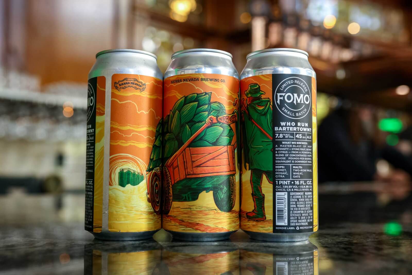 Three side-by-side cans of Who Run Bartertown? showing the full label design