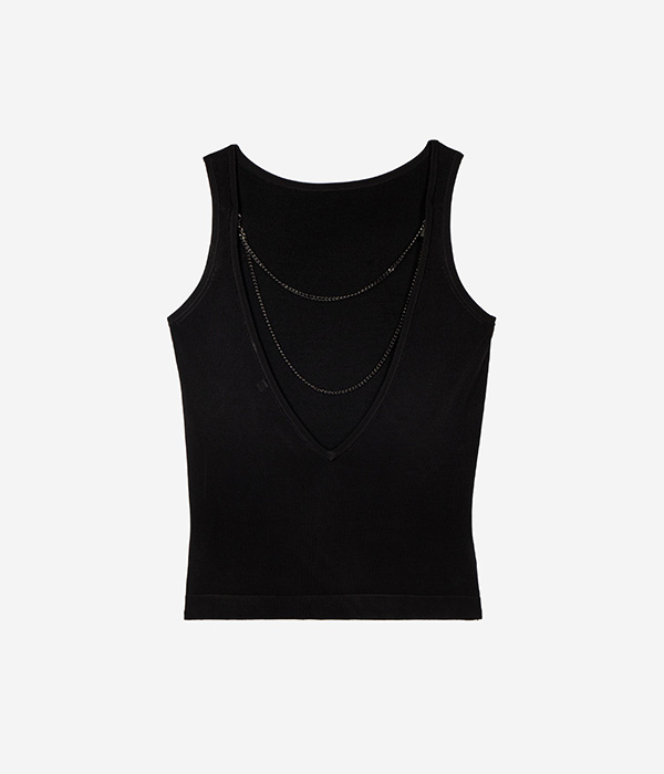 Top en maille avec chaînes noir