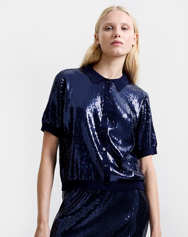 Hannah Knit Sequin Short Sleeve Shirt