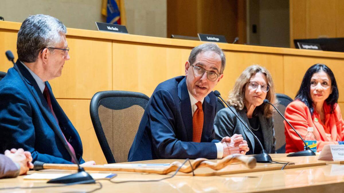Christopher L. Eisgruber speaks at town council meeting