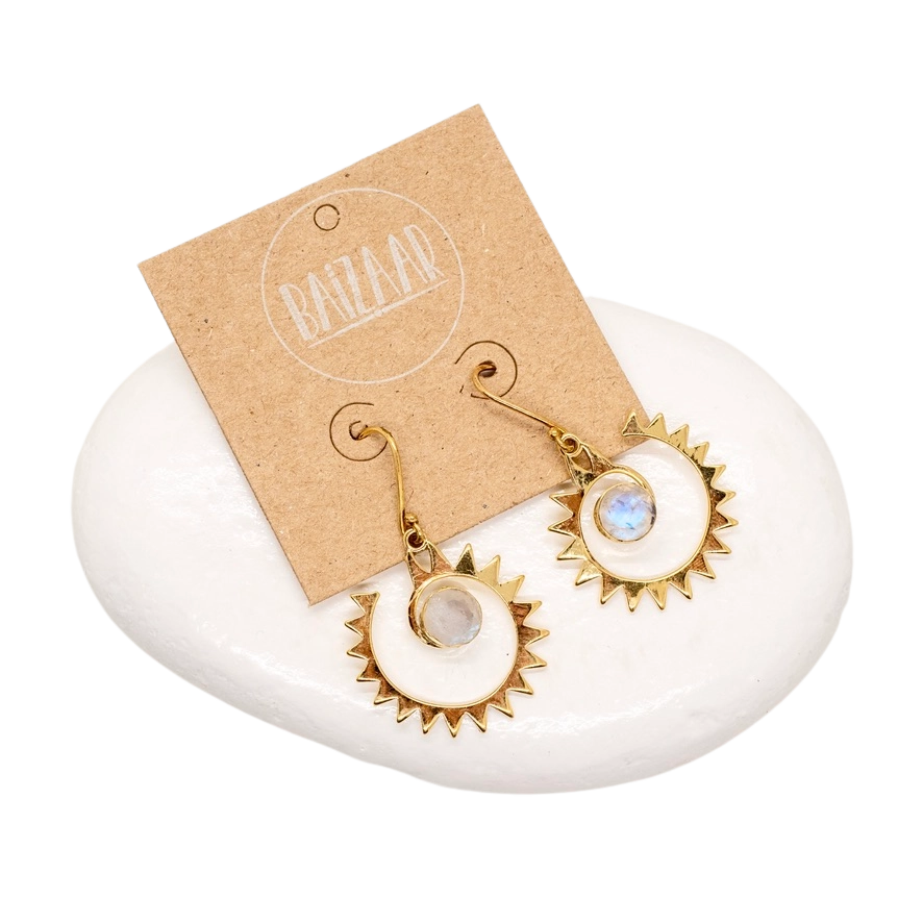Image of Brass Moonstone Sun Earrings