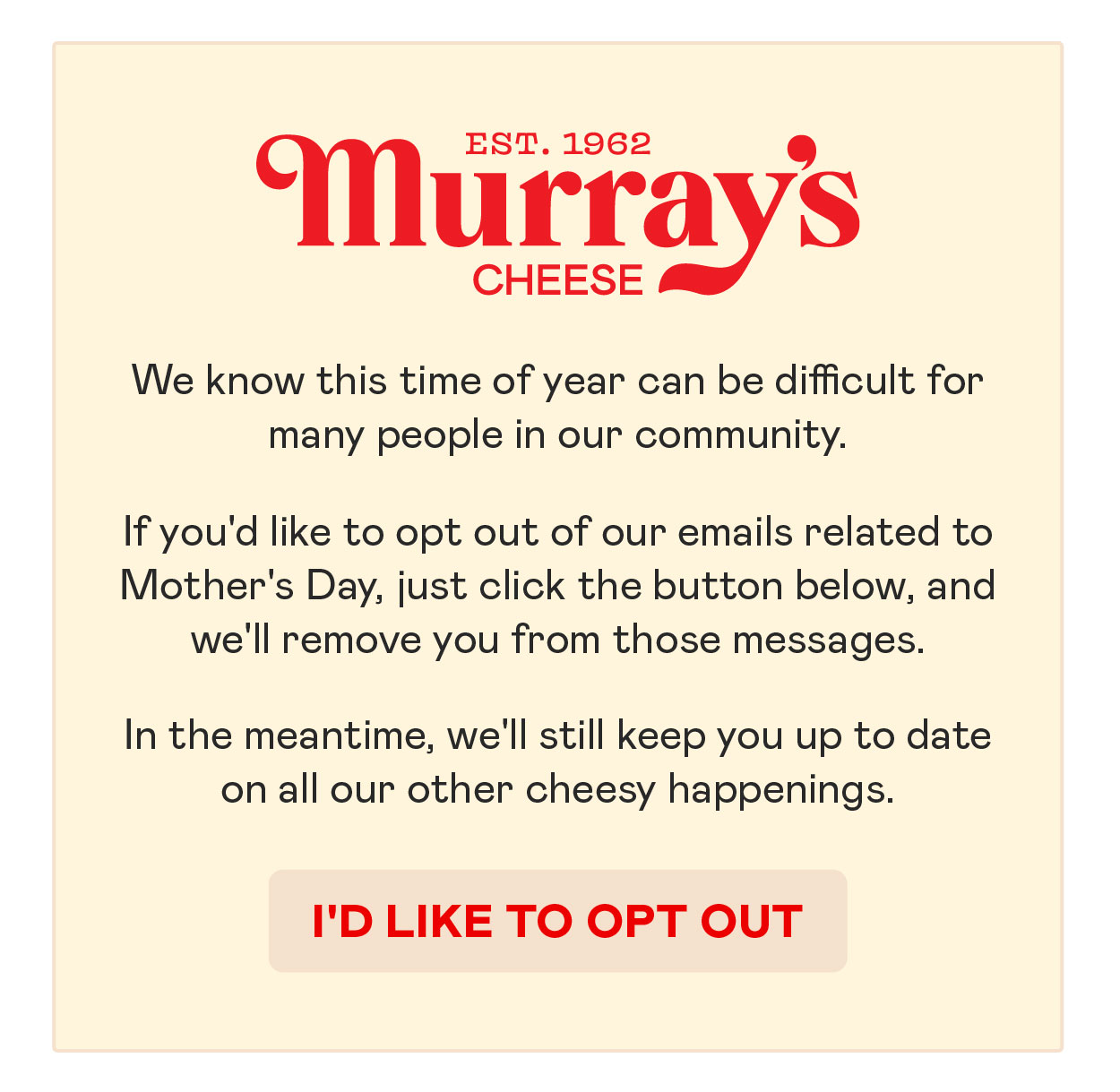 Opt-Out of Mother's Day​