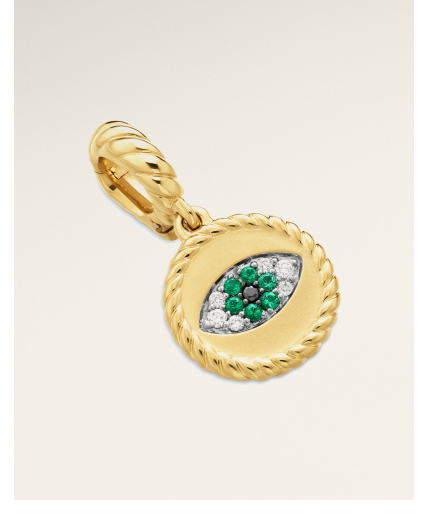 &nbsp;Eye Amulet18K Yellow Gold with Pavé Emeralds and Diamonds, 11mm
