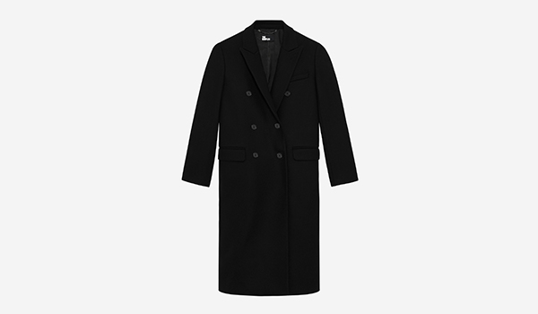 Manteau long croisé en laine noir
