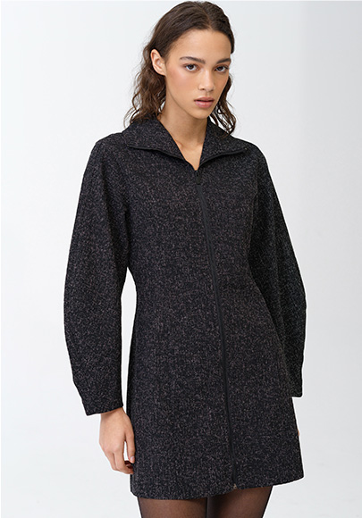Alyssia Boucle Zip Through Mini Dress