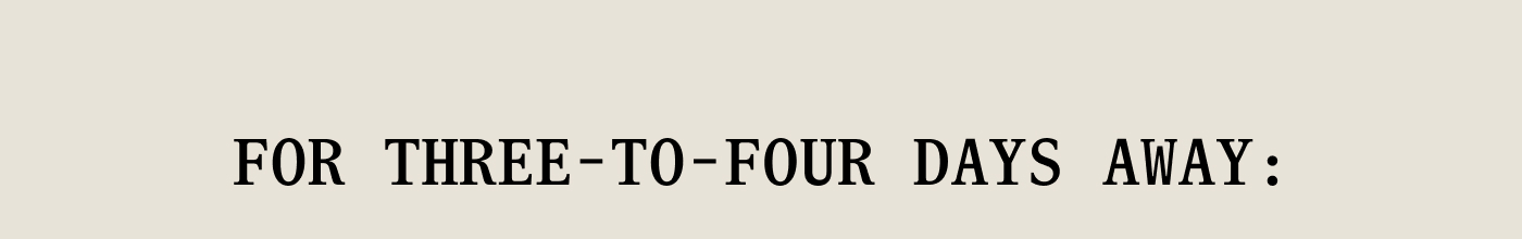 FOR THREE-TO-FOUR DAYS AWAY: