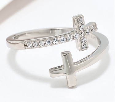 Diamonique Cross Bypass Ring, Sterling Silver