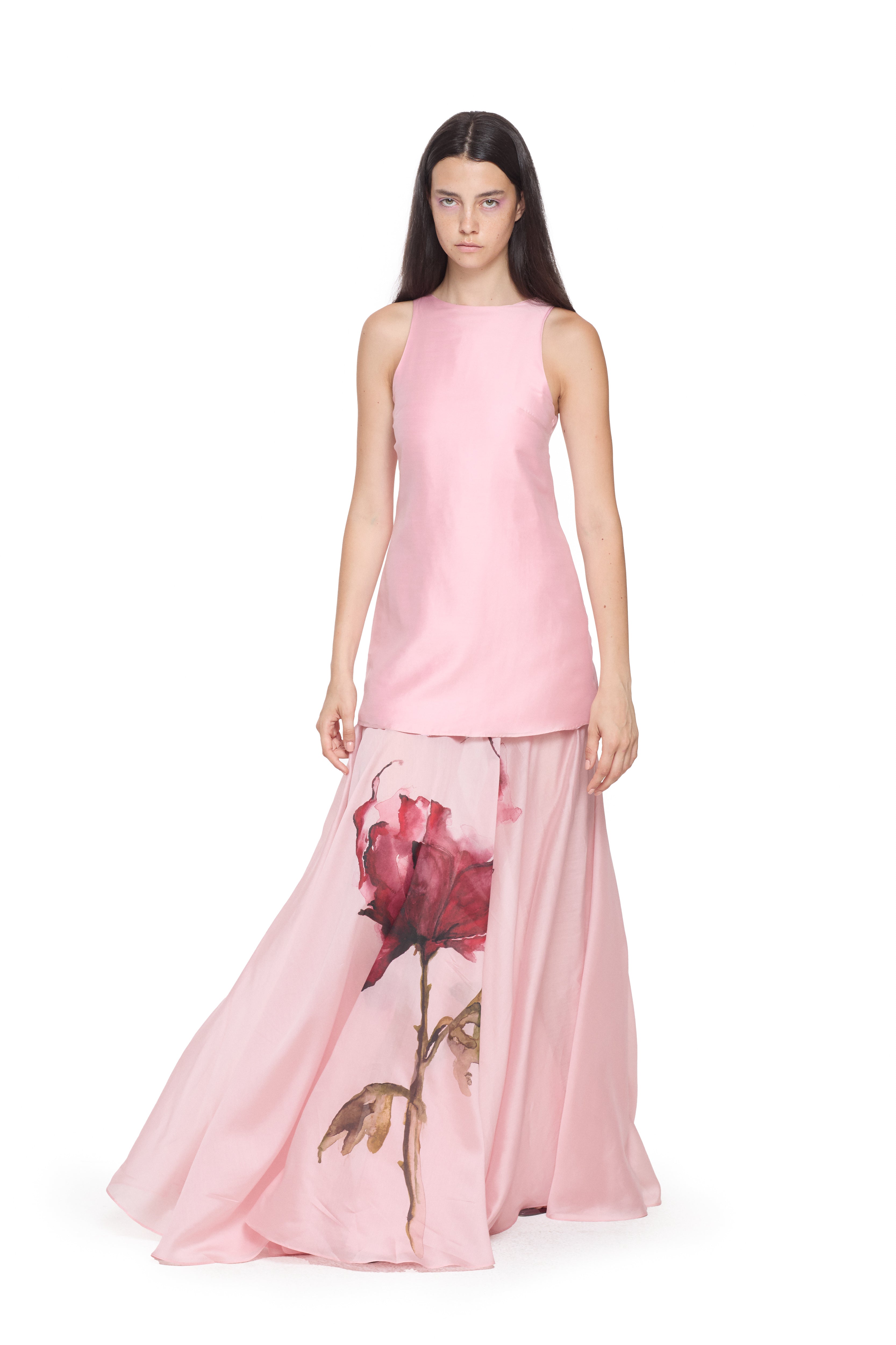 WATERCOLOUR FLOWER HALTER NECK LONG DRESS