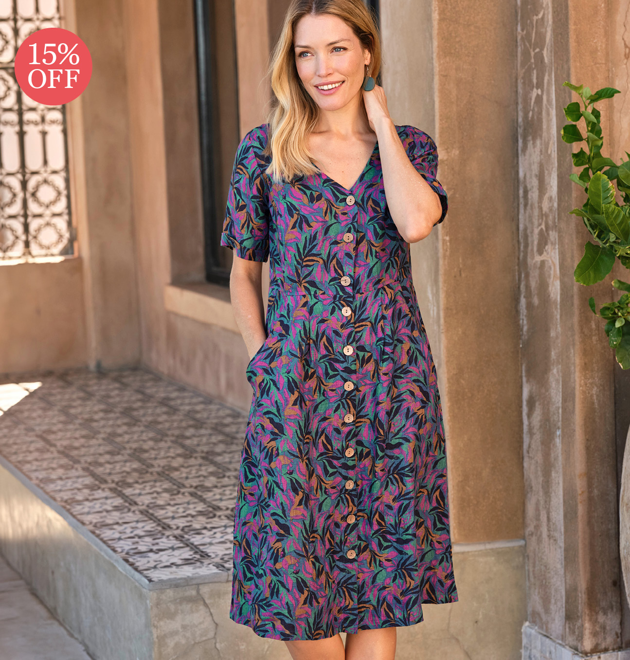 Button Through Linen Dress