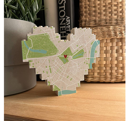 Personalised Lego® Brick Heart Shape Map Print Block