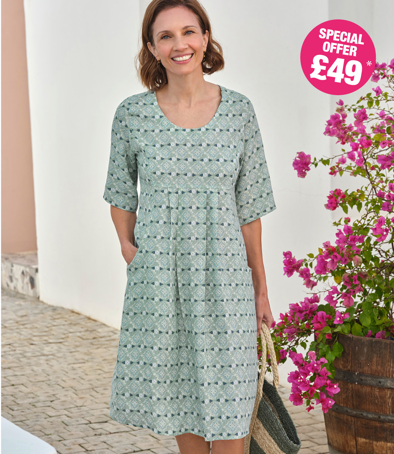 Womens Linen Pocket Tunic Dress
