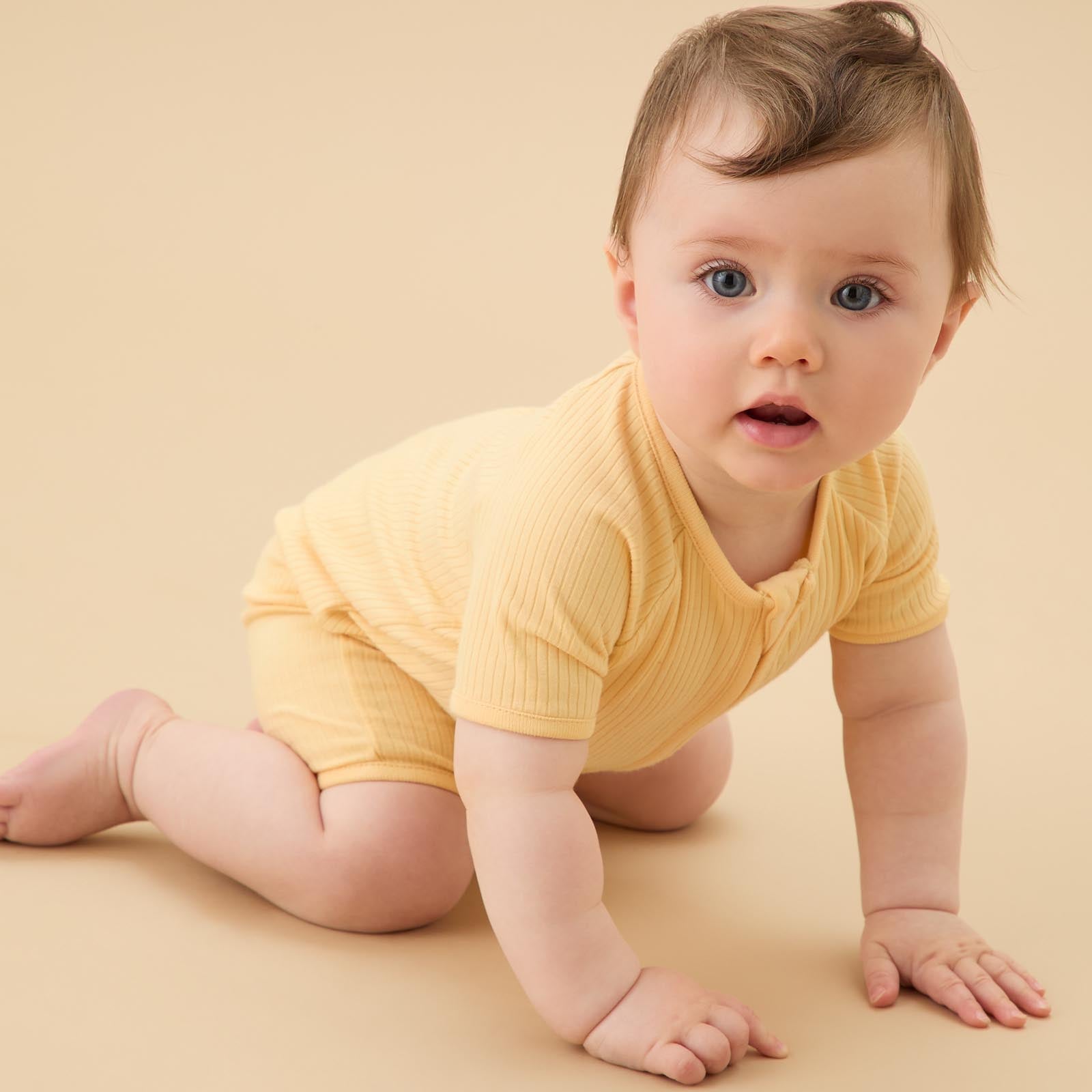 Image of Ribbed Zip Summer Sleepsuit - Yellow