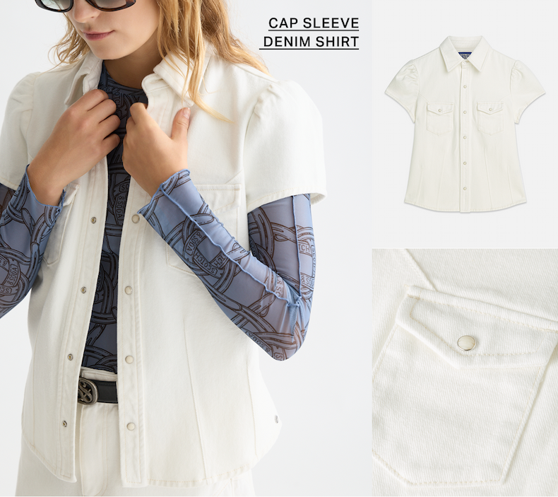 Cap Sleeve Fitted Denim Shirt