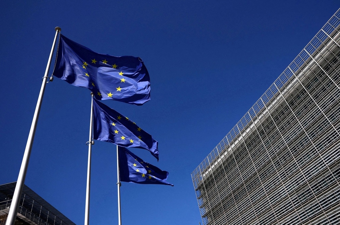 European Union flags in Brussels