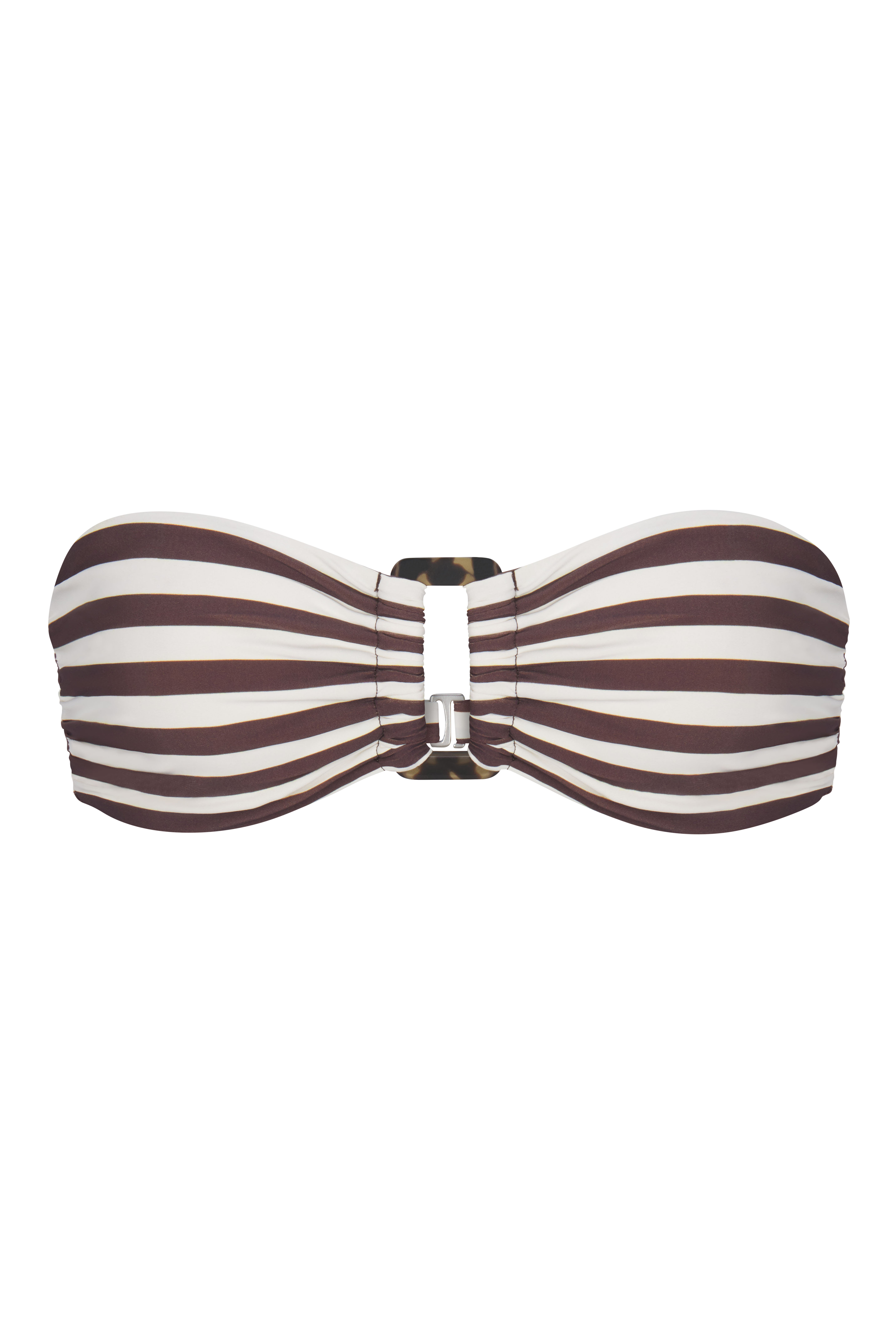 Image of Tortoise Bandeau Bikini Top In Espresso Horizontal Stripes