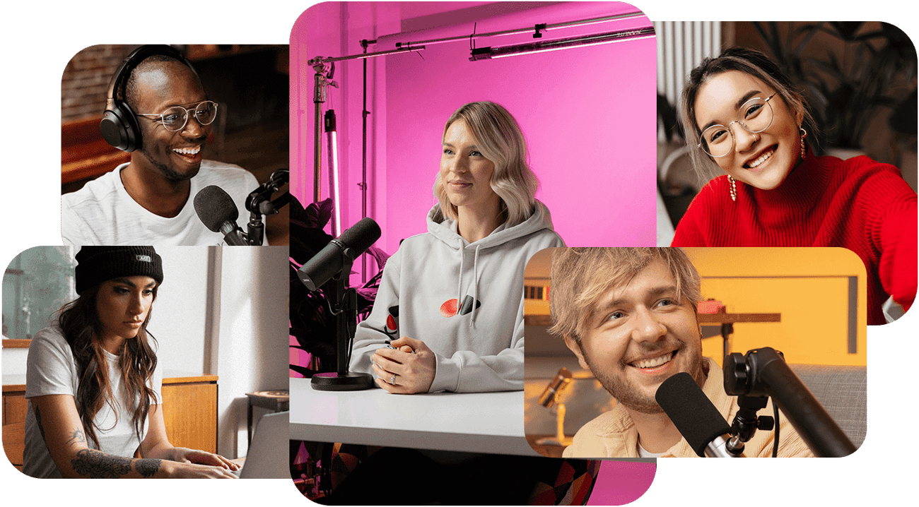 Hero image of different creators making content.