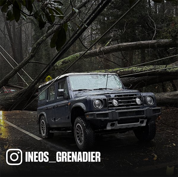 Instagram post showing an INEOS Grenadier during sunset