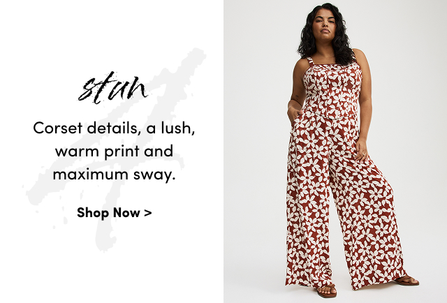 stan | Corset details, a lush, warm print and maximum sway. | Shop Now >