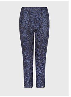 Navy Sheer Mesh Cropped Pant With Ribbon Embroidery With Pockets