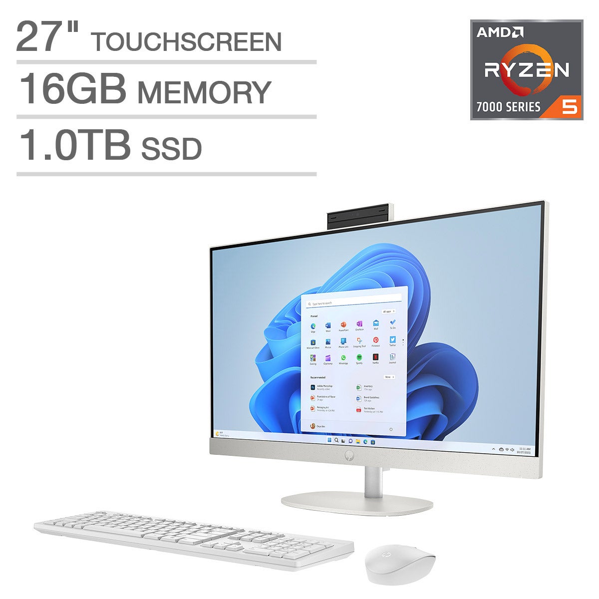 HP 27-inch All-in-One Touchscreen Desktop with AMD Ryzen 5 Processor