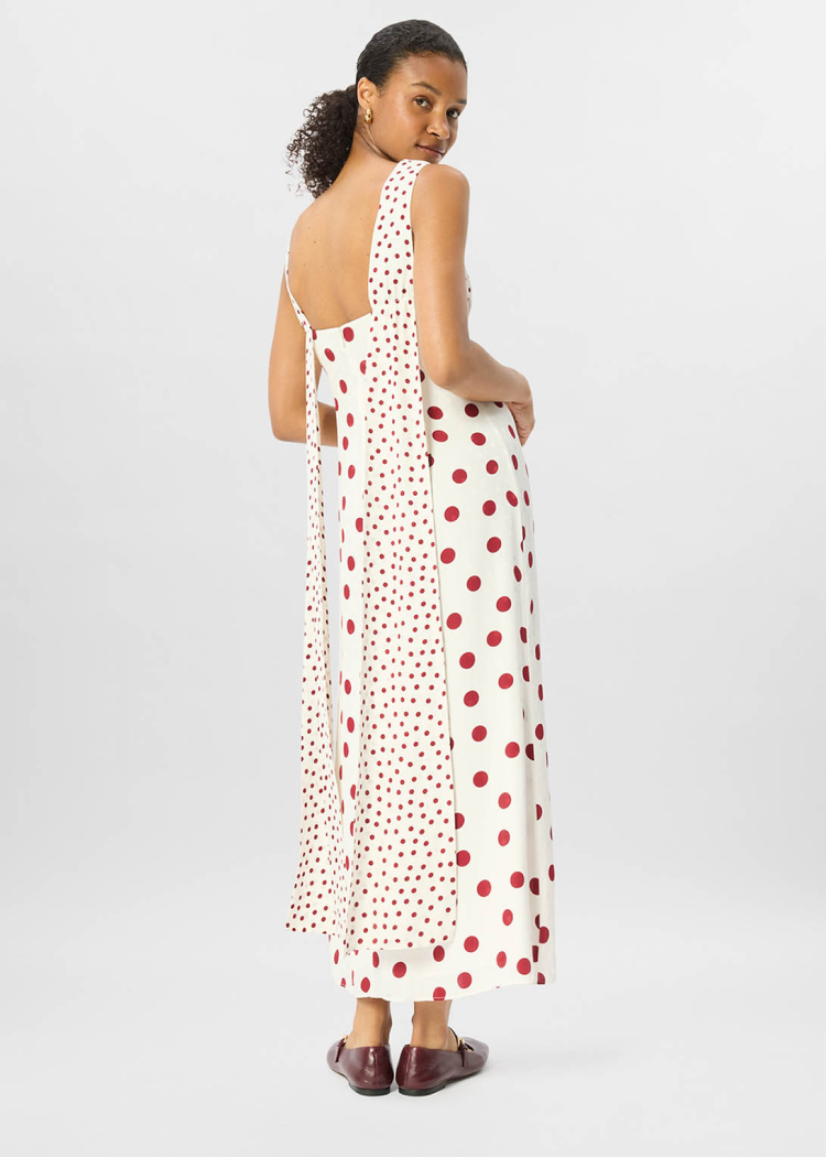 Cream Jacquard Spot Scarf Back Dress