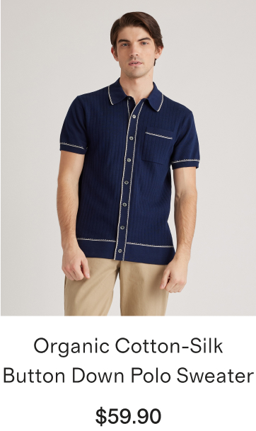 Organic Cotton-Silk Button Down Polo Sweater