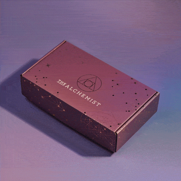 Signature Cocktail Box in purple, gold foil packaging