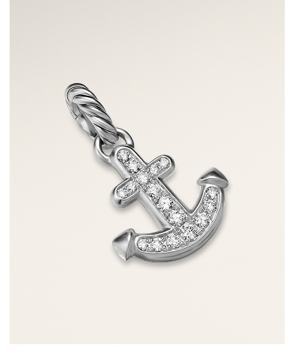 Anchor AmuletSterling Silver with Diamonds, 14.2mm